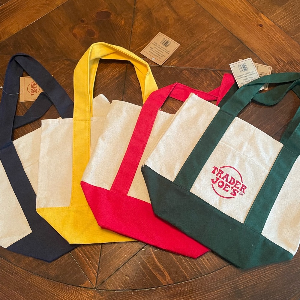 NWT Set of 4 Trader Joe's mini tote bags in all 4 colors.